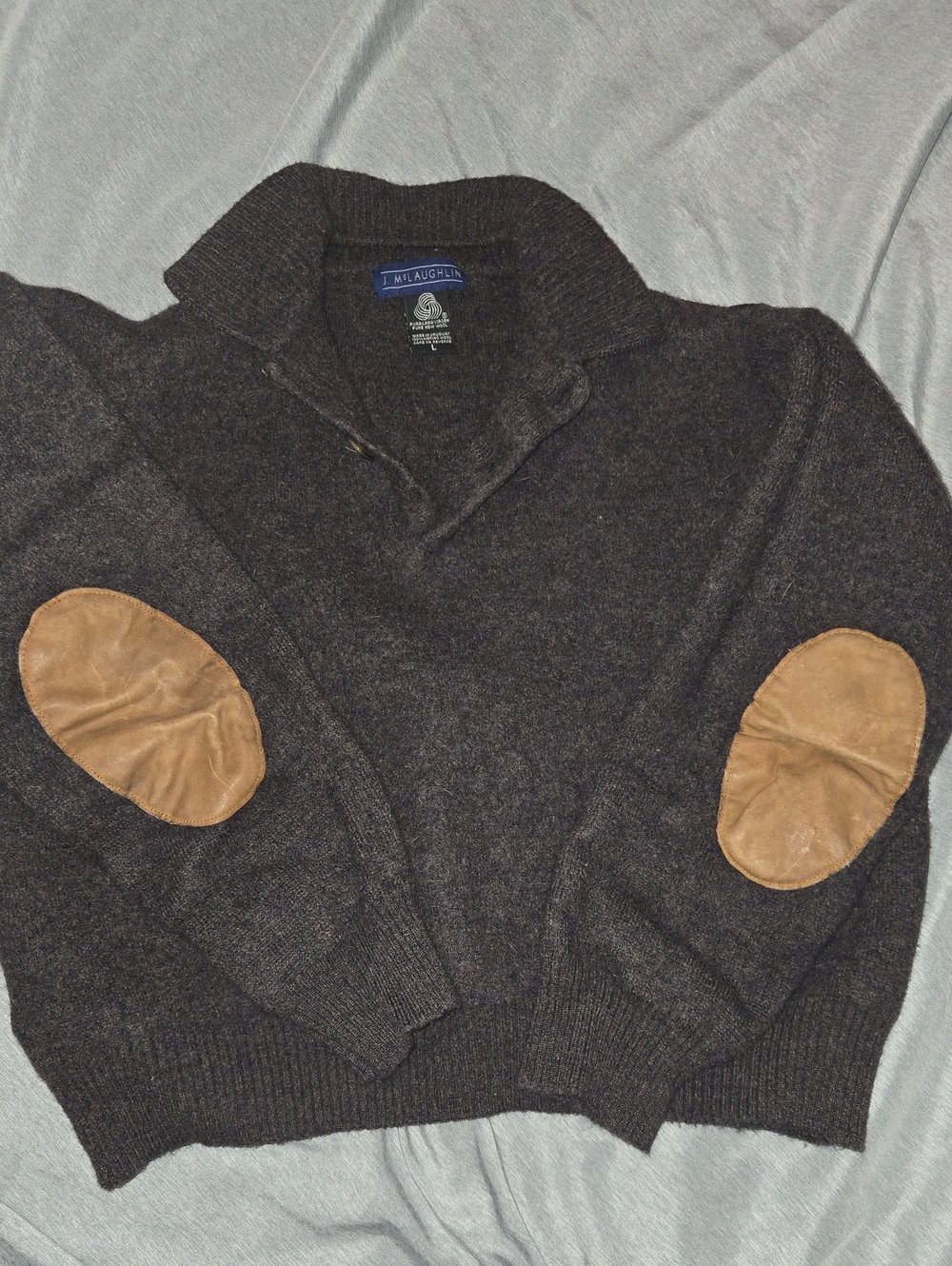 J. McLaughlin  Brown V-Neck Sweater with Tan Elbow Patches